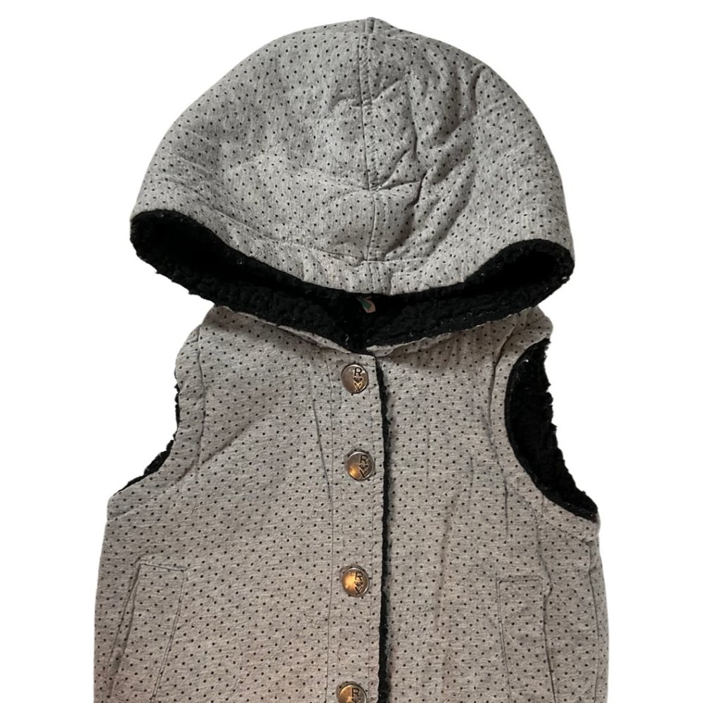 Toddler Girls - Grey/Black Polka Dot Hooded Vest w/ Fleece Sherpa Lining